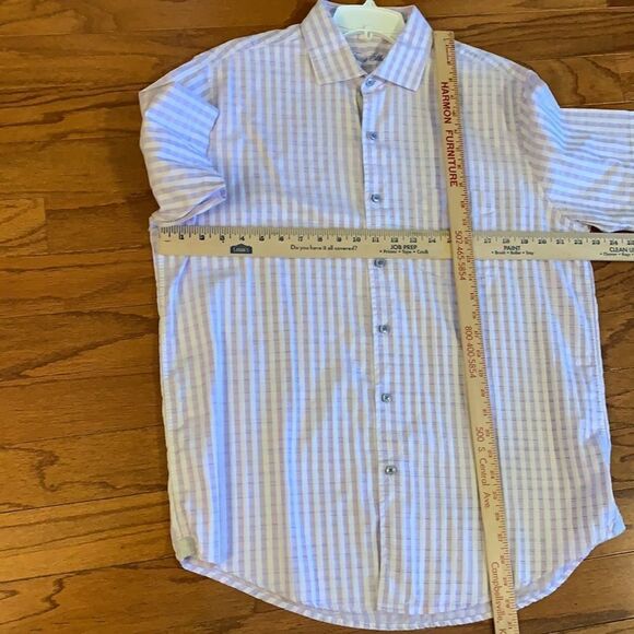 Tasso Elba size Large purple & white plaid shirt sleeve shirt - Picture 7 of 8